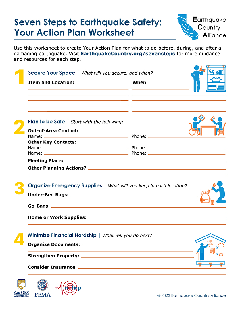 Image of cover of 8-page workbook for the Seven Steps to Earthquake safety