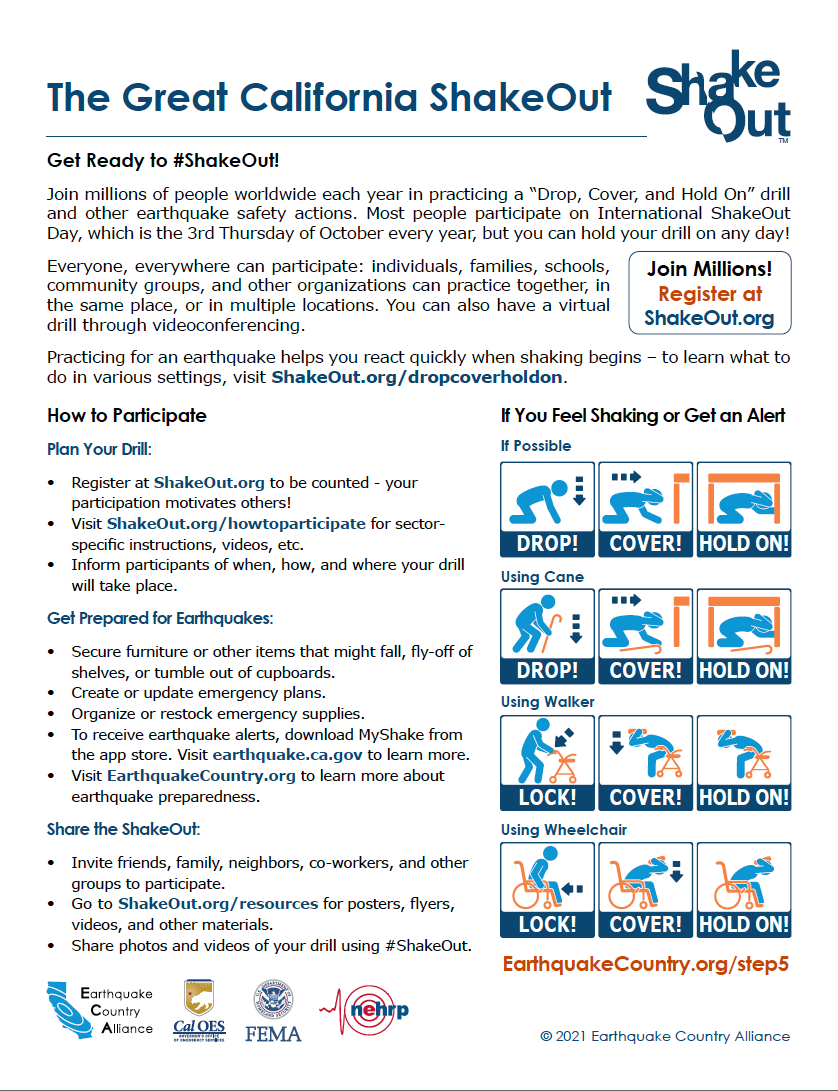 Image of one-page document about the Great California ShakeOut